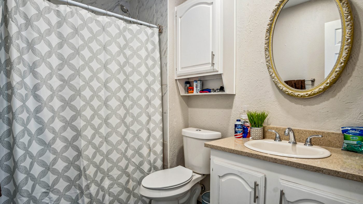 Bathroom with vanity and shower curtain at Blue Ridge